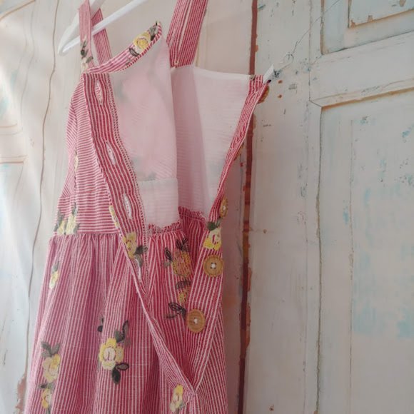 BONNIE JEAN stripe embroidered flower button jumper coverall/12/red wht yellow - Picture 7 of 10